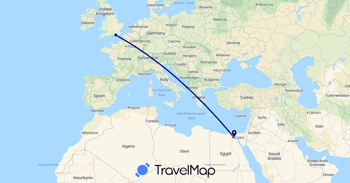 TravelMap itinerary: driving in Egypt, United Kingdom (Africa, Europe)